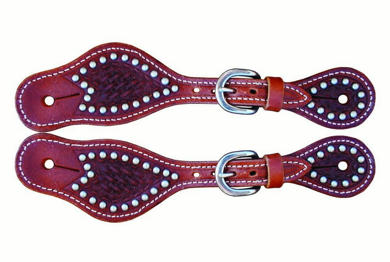 Bar H Equine Western Spur Straps Kids Basket Tooled Child Tan 80561 by Bar H Equine