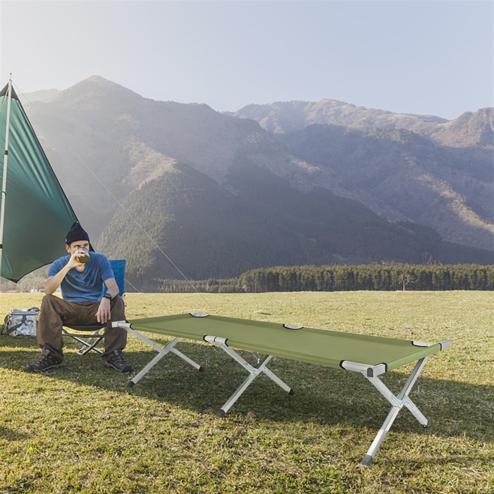 Portable Folding Camping Cot With Carrying Bag Army Green