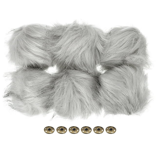 Unique Bargains Fluffy Soft Faux Fur Pom Poms for Hats with Snap Button, Grey 6Pack