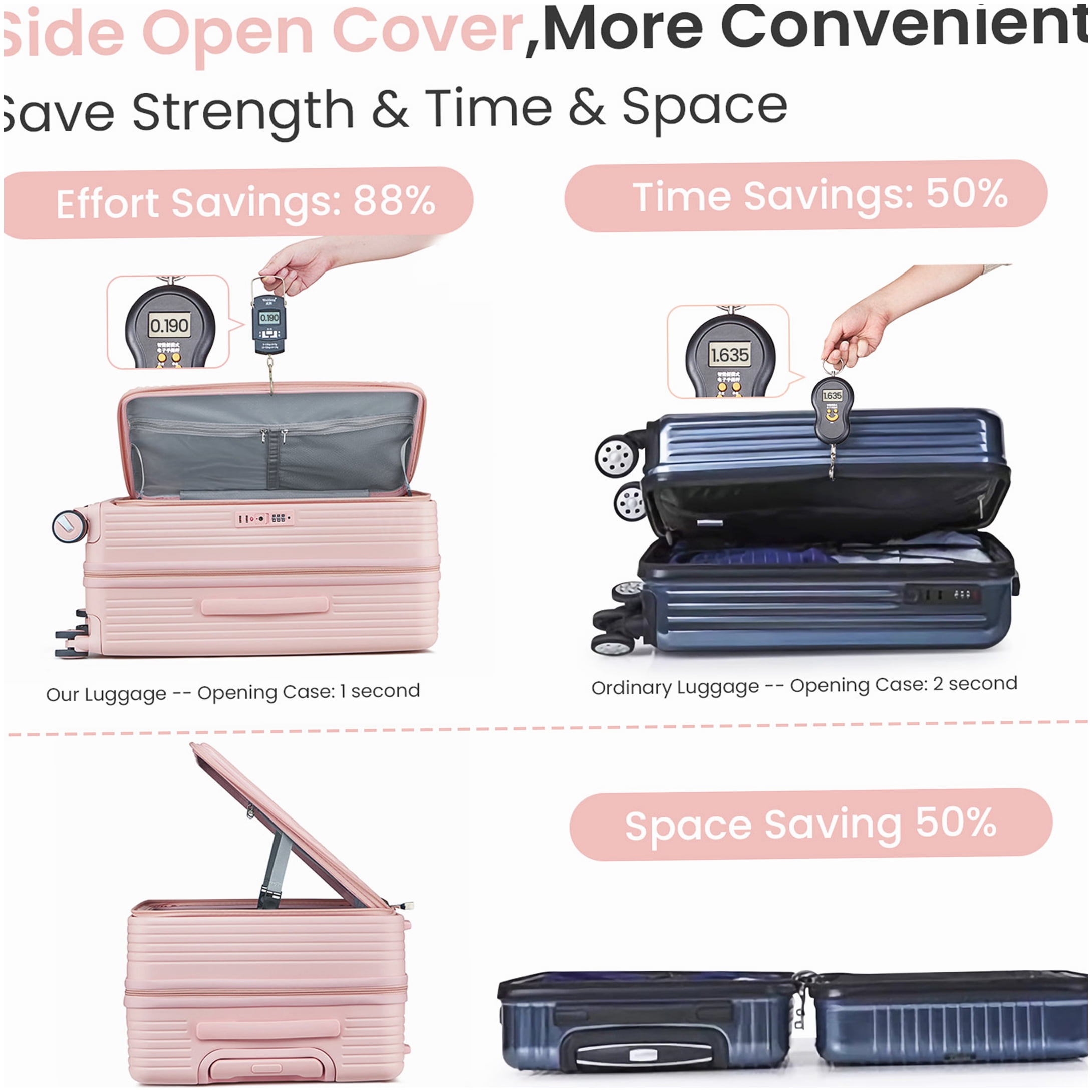 Airline Approved Pink PC Luggage Set 20/24/28, Lightweight Expandable Suitcase with TSA Lock