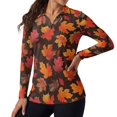 thumbnail image 2 of Xoenoiee Fall Maple Leaves Print Women's Long Sleeve Golf Polo Shirts Thanksgiving Quick Dry Collared V Neck Polo Shirts Athletic Tops Shirts Casual Golf Wear Activewear Golf Outfits, Size XL, 2 of 7