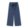 thumbnail image 4 of NAISIBABY Girls Pants, Loose Pleated Smocked High Waist Wide Leg Cotton Linen Casual Trousers Navy 4T, 4 of 8