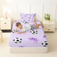 thumbnail image 3 of Manfei Purple Bow Print Twin Fitted Sheet,Soccer Ball Pattern Bedding,2pcs,1 Fitted Sheet and 1 Pillowcase, 3 of 6