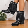 thumbnail image 5 of Willtoo Women's Tassel Cowboy Cowgirl Boots with Studded Dress Ankle Booties Fringe Chunky Heel Western Boots Black, 5 of 6