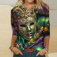 thumbnail image 2 of QATAINLAV Women's Mardi Gras Outfit 3/4 Sleeve Outfit Trendy Print Graphic Tees Blouses Casual Pullover Tops Outfit Multicolor S Prime Big Deal Days, 2 of 6