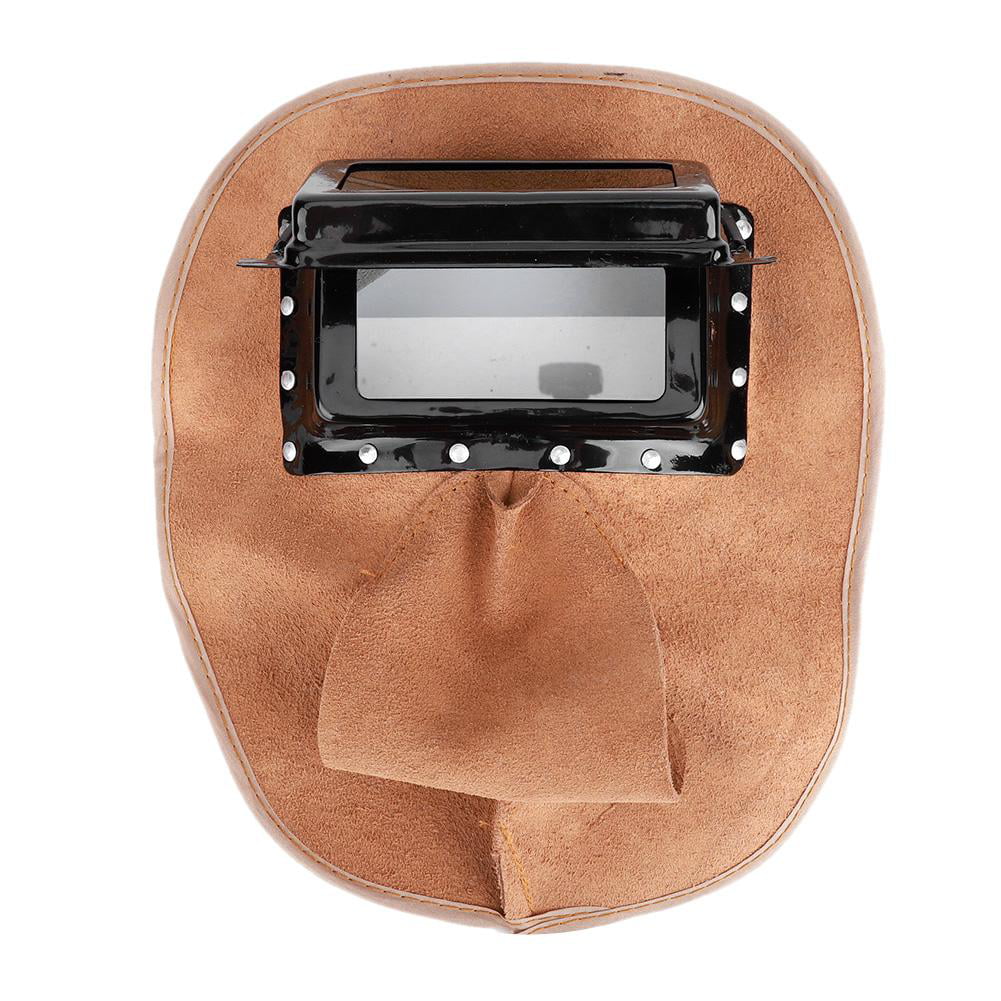 Smelting Cowhide Welding Helmet Anti-Spatter Heat Insulation Welder Working Portective Guard with Dual Lens+Sponge Cushion for Electric Welding 