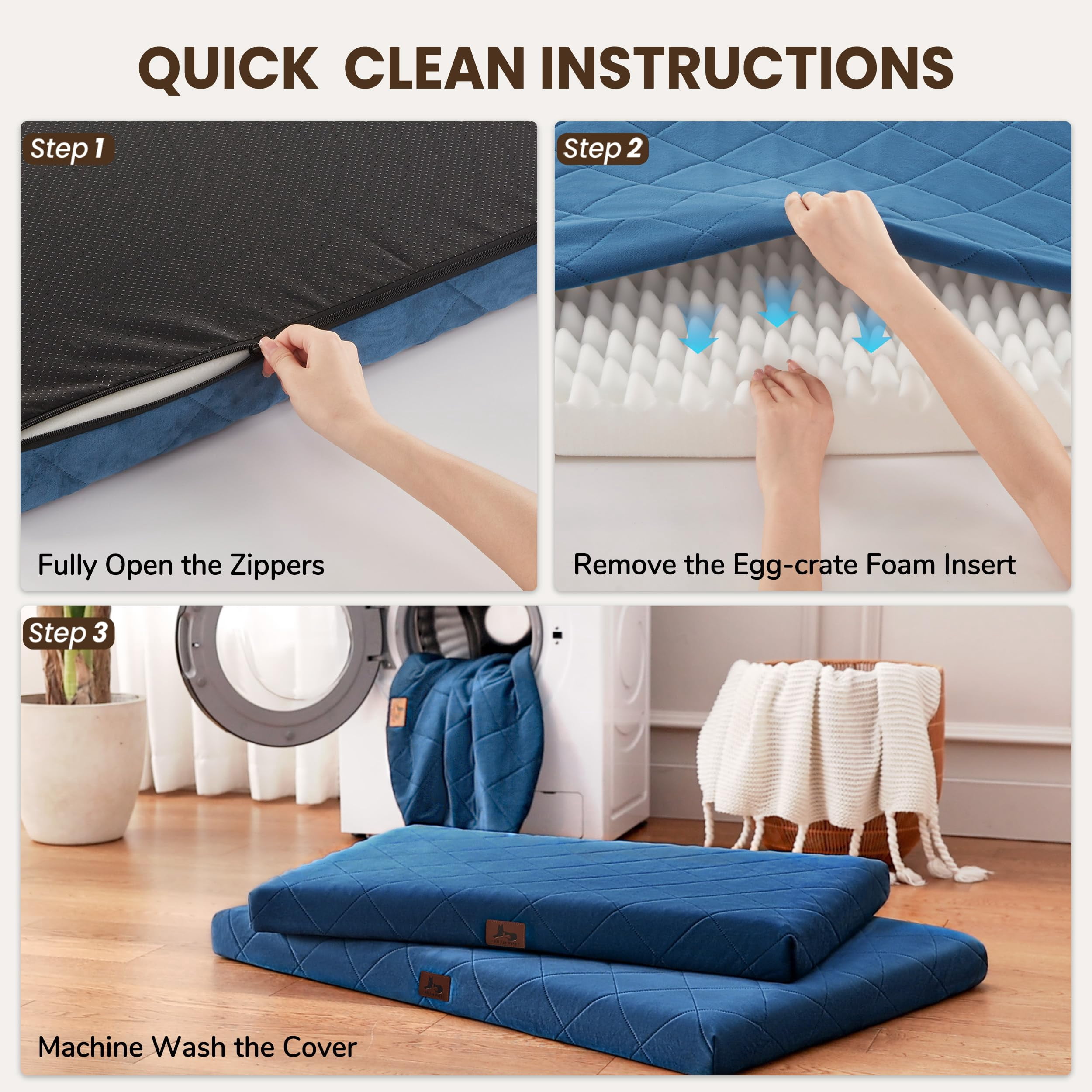 Dog Beds For Small Dogs  Washable Pet Bed Mat With Removable Cover Waterproof Egg Crate Foam Puppy Anti Slip 23" X 18" Not Chewers
