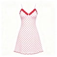 thumbnail image 6 of RoamHome Women's Cherry Print Mini Dress Lace Trim V Neck Spaghetti Strap Ribbed Bodycon Summer Casual, 6 of 6