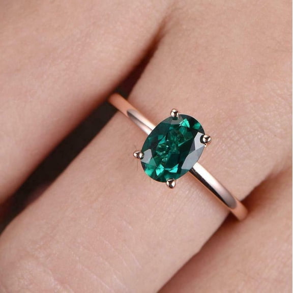 HeartsAndYou 1ct Natural Green Emerald Engagement Ring 4 Prong Solitaire 14k SOLID Rose Gold