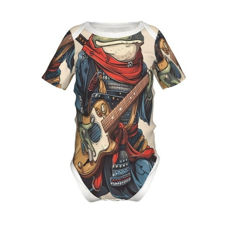 

Adobk Samurai Frog Guitar Print Baby Climbing Clothes Jumpsuit Rompers Classic Rompers Child Short sleeve Bodysuits-3 Months