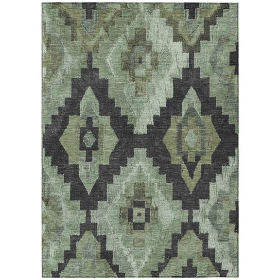 HomeRoots 624898 10 x 14 ft. Artichoke Green & Charcoal Aztec Washable Transitional Indoor & Outdoor Rectangle Area Rug