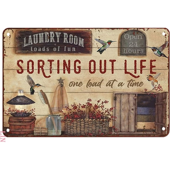 Laundry Signs Wall Decor Farmhouse Laundry Room Loads Of Fun Sorting Out Life Metal Sign Vintage Home Decor Rustic Aluminum Tin Signs Wall Art Metal Poster for Garage Man Cave 12x16 inch