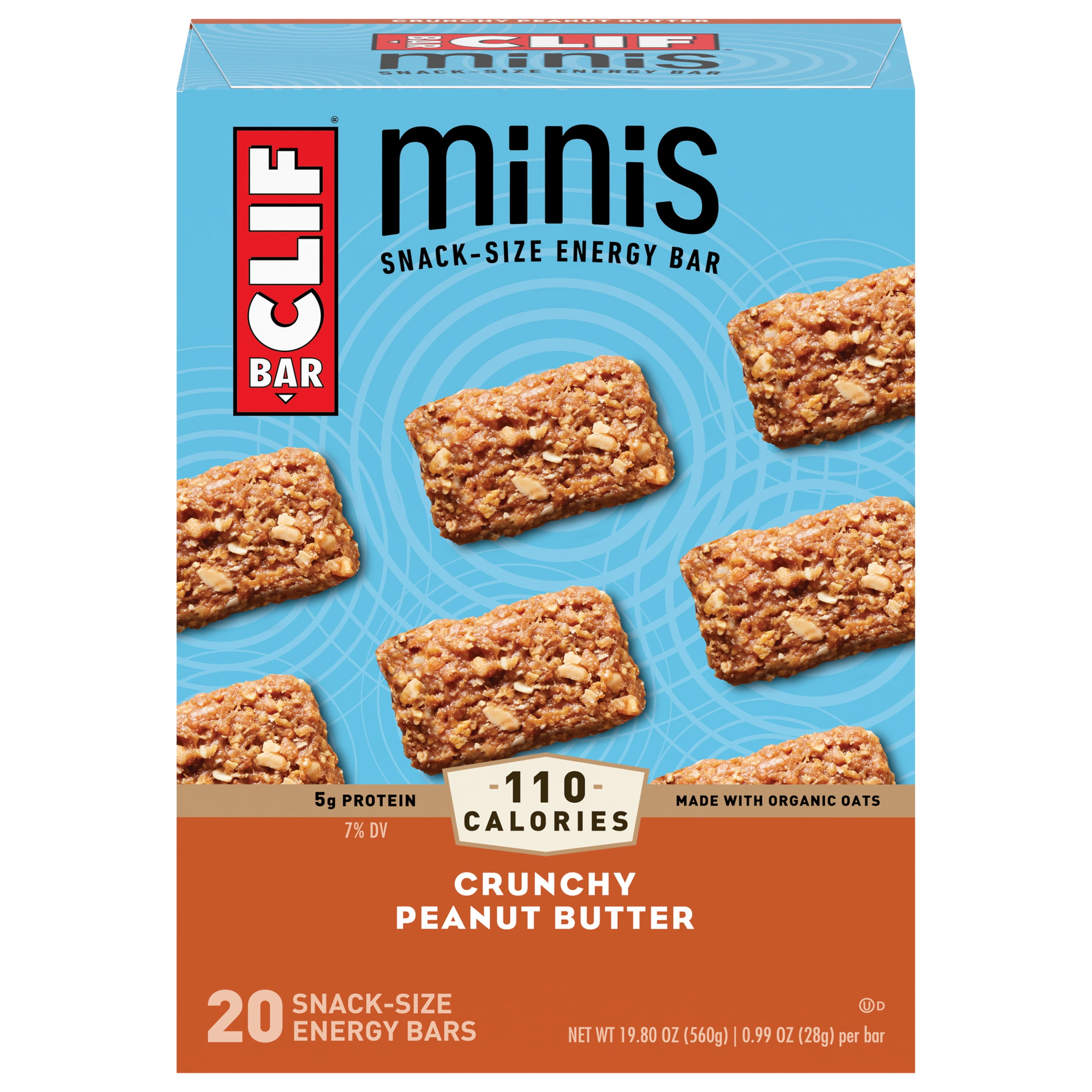 CLIF BAR Minis Energy Bars, Crunchy Peanut Butter, 5g Protein Bar, 20 Ct, 0.99 oz