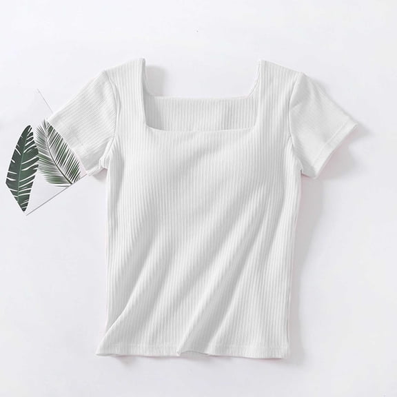 Timegard Going out Tops for Women Ribbed Square Neck Short Sleeve Crop Tops Summer Casual Travel Tee