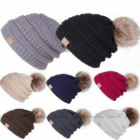 Leeshionz Winter Beanie Hat with Small Crystals and Large Pom Pom, Black