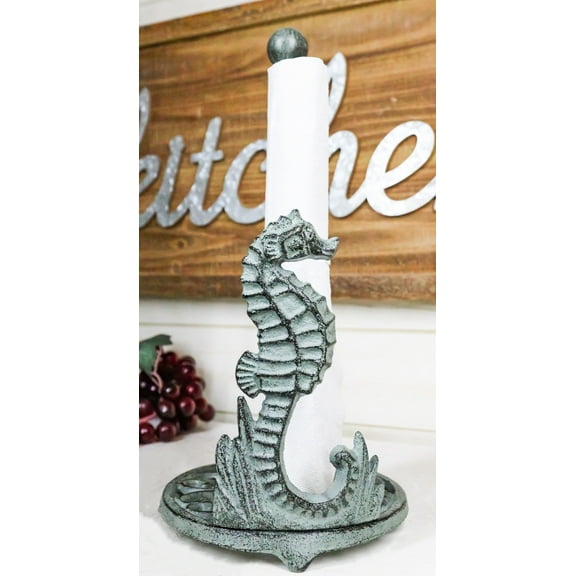 Cast Iron Marine Seahorse With Scroll Pattern Base Kitchen Paper Towel Holder