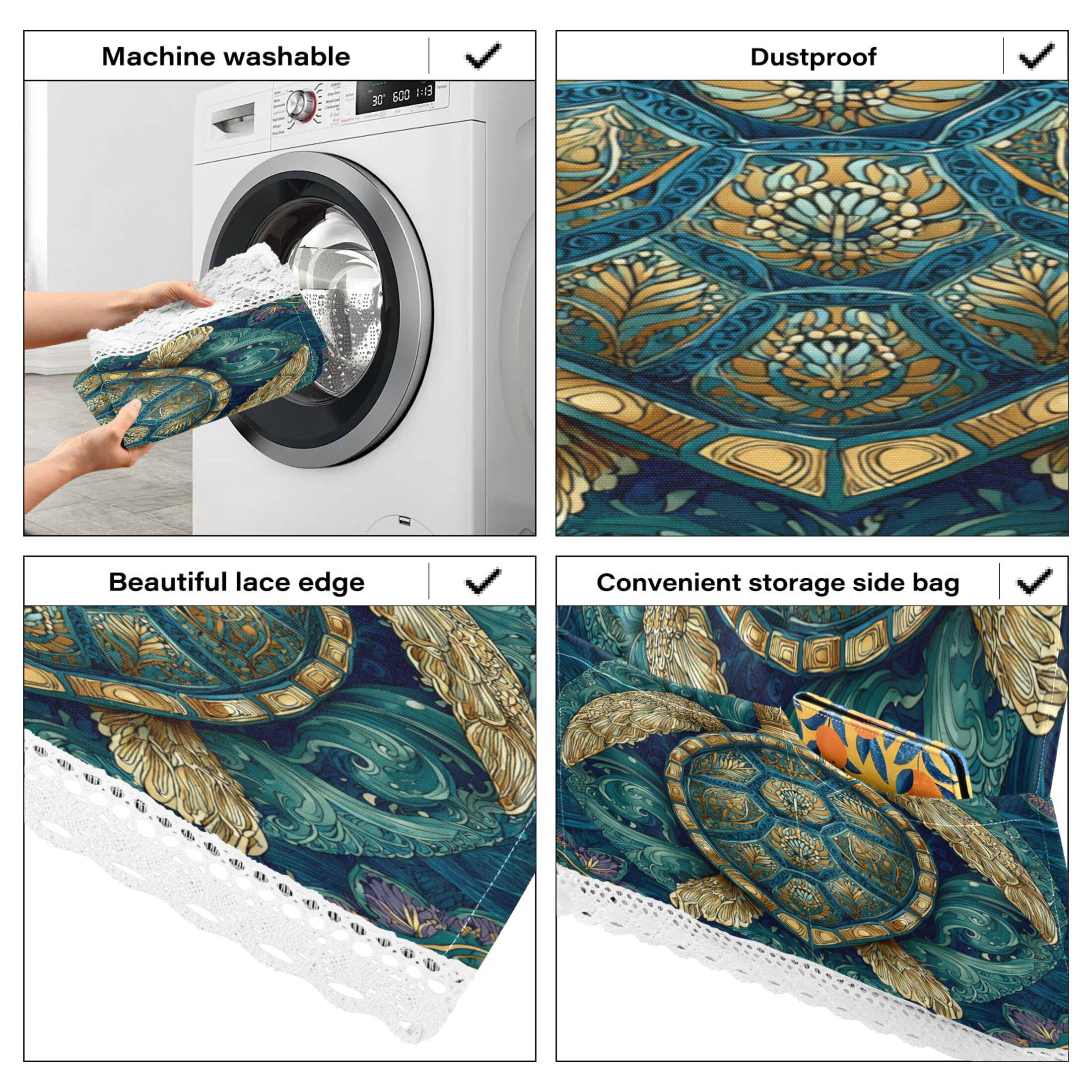Wobogo Green Mandala Turtle Washing Machine Cover Dustproof Washer Dryer Cover Waterproof Laundry Room Decorative Protector