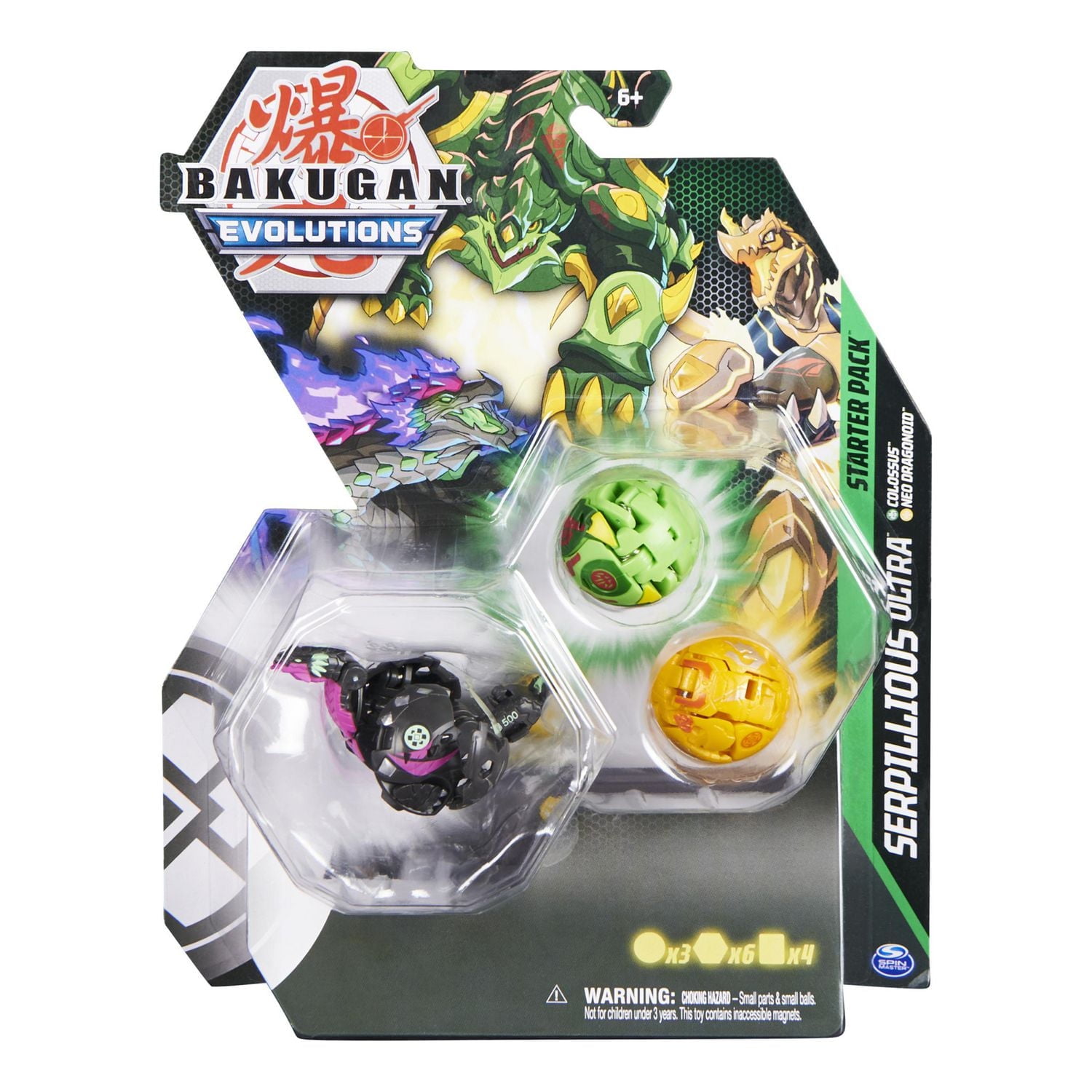 Bakugan Evolutions Starter Pack 3-Pack, Serpillious Ultra with Colossus and Neo Dragonoid, Collectible Action Figures, Ages 6 and Up