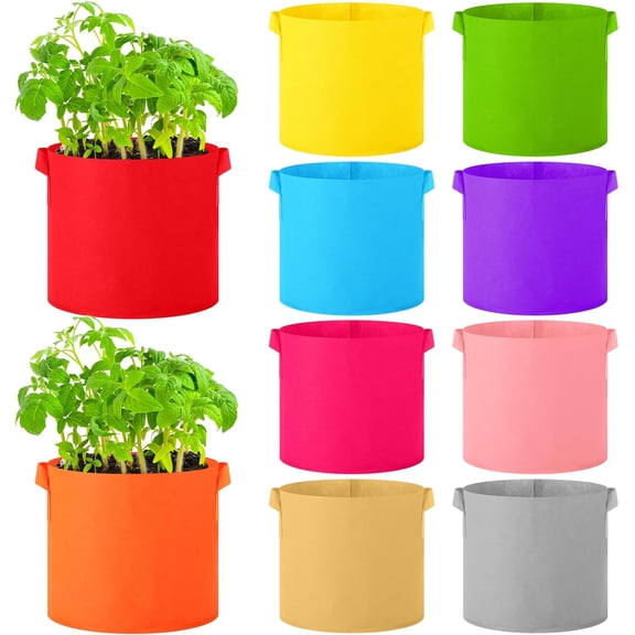 Colored Fabric Grow Bags Bulk Colorful Plant Grow Bags Nonwoven Fabric Pots with Handles Seeds Vegetables Tomato Planter Grow Buckets for Outdoor Garden Fruits Flower, 10 Colors(10 Pack,3 Gal)