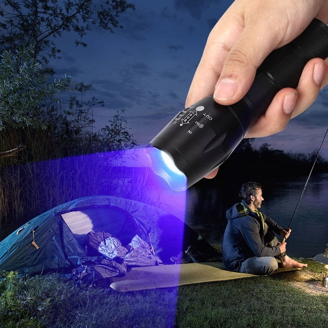 Zoomable Flashlight, Multicolor Flashlight, Waterproof Aluminum Alloy for Outdoor Activities Hunting Fishing Cycling Black
