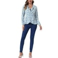 thumbnail image 2 of INSPIRE CHIC Women's Ruffle V-Neck Blouse Floral Self Tie Wrap Peplum Top S Sky Blue, 2 of 6