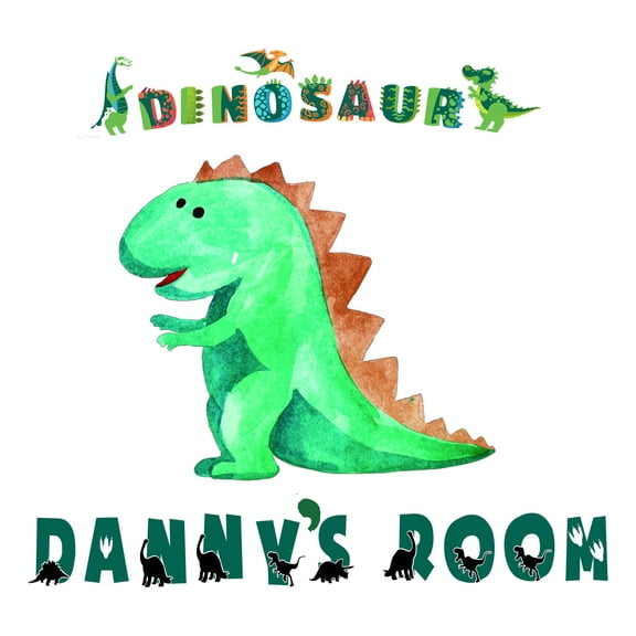 Custom Name Happy Cartoon Watercolor DinosaurWall Decal Decoration Dinosaur Joyful Cartoon Cartoon Animals Decorating Ideas for Child's Bedroom Size: 10 In(W) x 9 In(H)