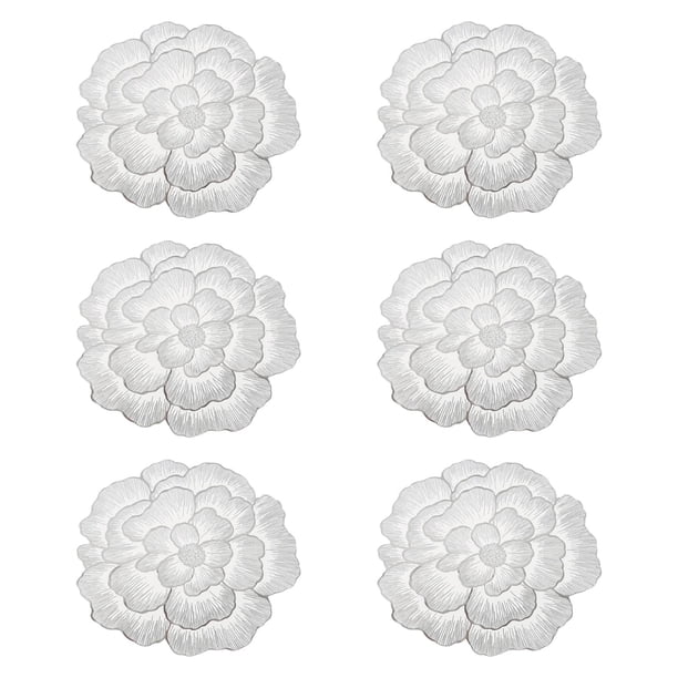 Juego de 6 manteles individuales de mesa con decoración Bohemia, redondos, con flores, impermeables y lavables. Plata