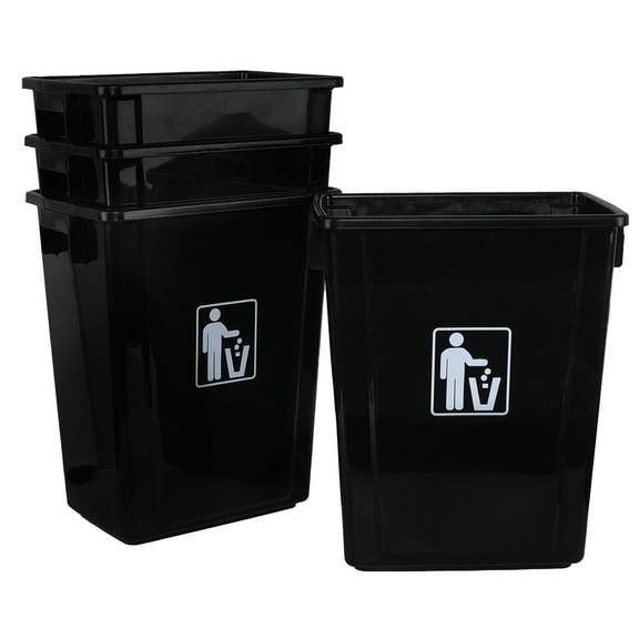 Minekkyes 13 Gallon Plastic Open Top Wastebasket, Rectangle Garbage Bin, Under Sink Trash Can, Black, 4 Packs