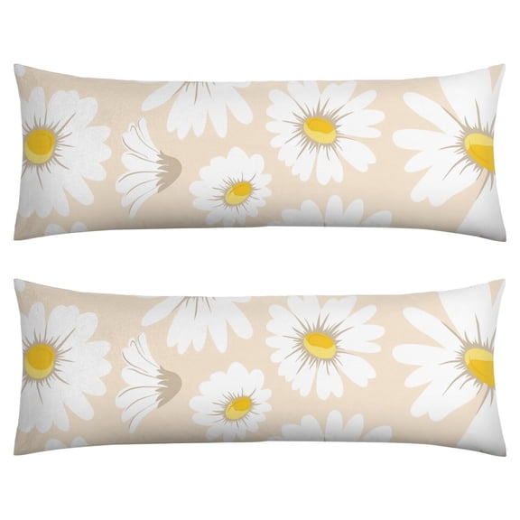 Country Daisy Farm Theme Pillow Cover 20x54 - Long Body Pillowcase with Invisible Zipper - Vintage Floral Print - Breathable & Durable