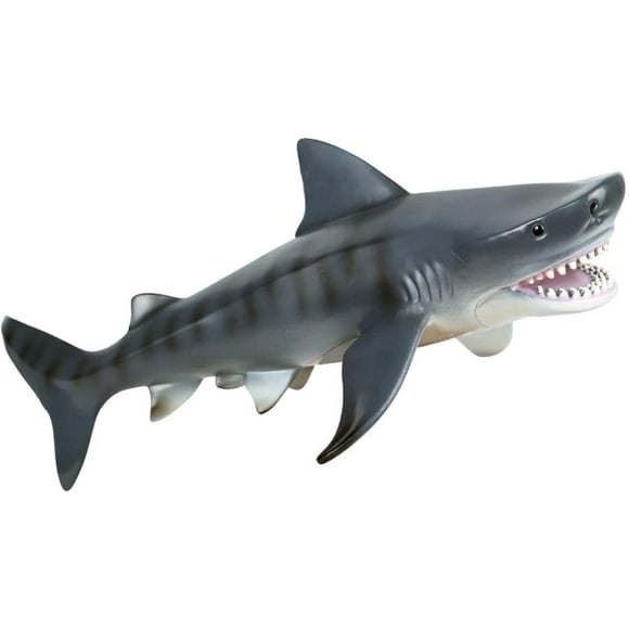 11 Inch Large Tiger Shark Toy, Plastic Ocean Animal Figurine Realistic Sea Creature Figure Educational Toy Great for Bath Pool Toy, Cake Topper, Party Favor