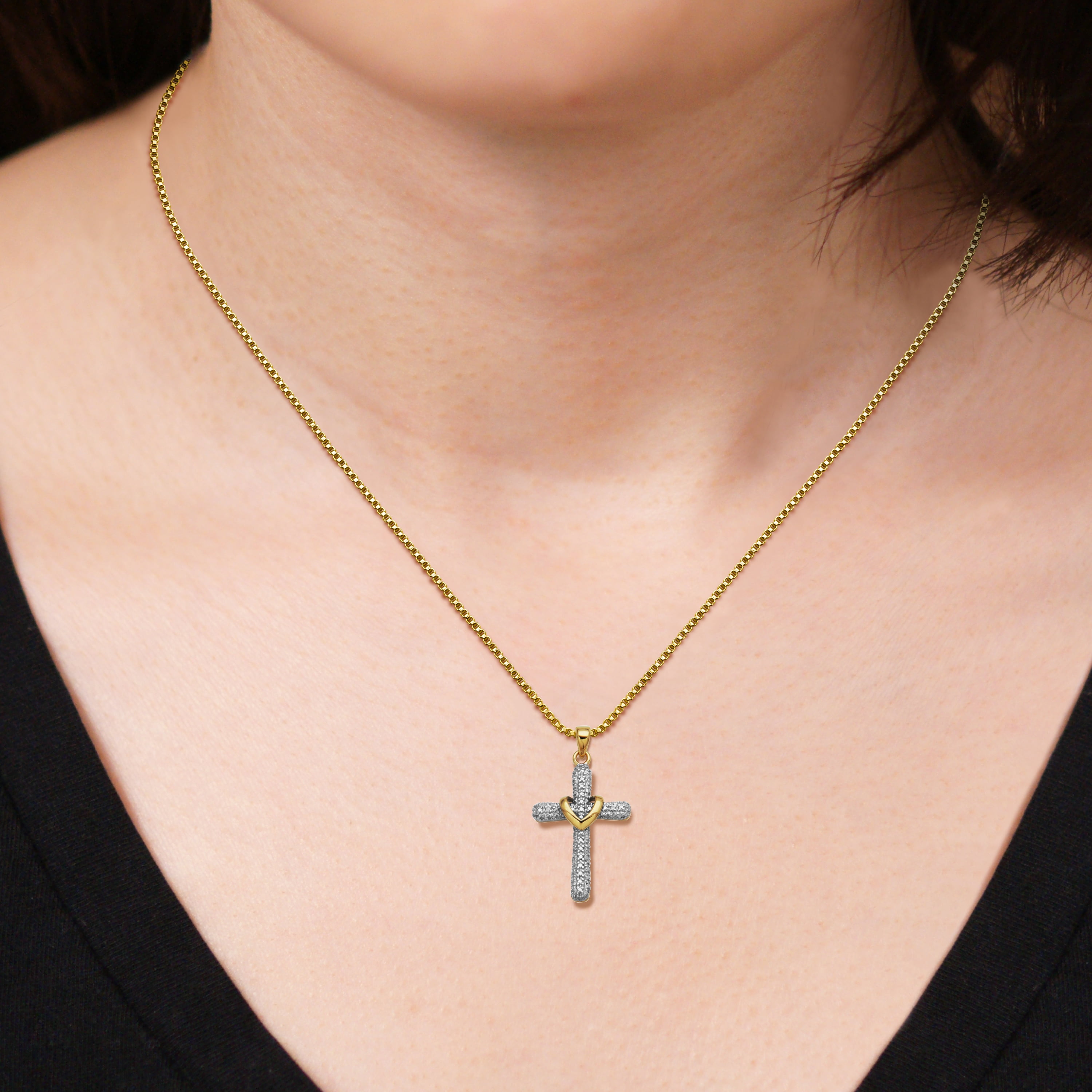 Forever Facets Diamond Accent Cross Earrings and Pendant Necklace Set in Gold over Sterling Silver, Adult Female