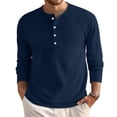 thumbnail image 2 of Mens Waffle Long Sleeve Shirt Casual Button Down Thermal Henley Shirts Lightweight Plain Fall Tshirts Pullover, 2 of 7