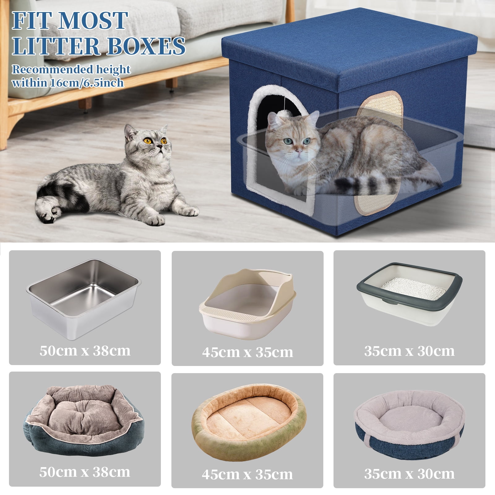 Cat Litter Box Enclosure Furniture, Foldable Hidden Litter Box with Mesh Storage Bag, Litter Box Furniture with Waterproof Inside, Easy Clean