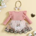 thumbnail image 3 of Baywell Newborn Baby Girl Romper Dress Ruffle Long Sleeve Floral Embroidery Tulle Dress with Headband Outfit Set 3-6 mPink, 3 of 7