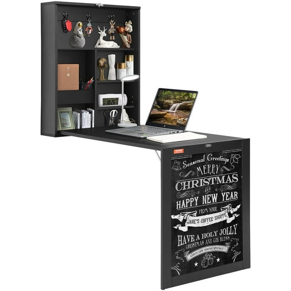 Wall Mount Folding Desk - 23.6"x29.5" w/Chalkboard - 100LB Capacity - Space Saving Design for Small Rooms & Apartments
