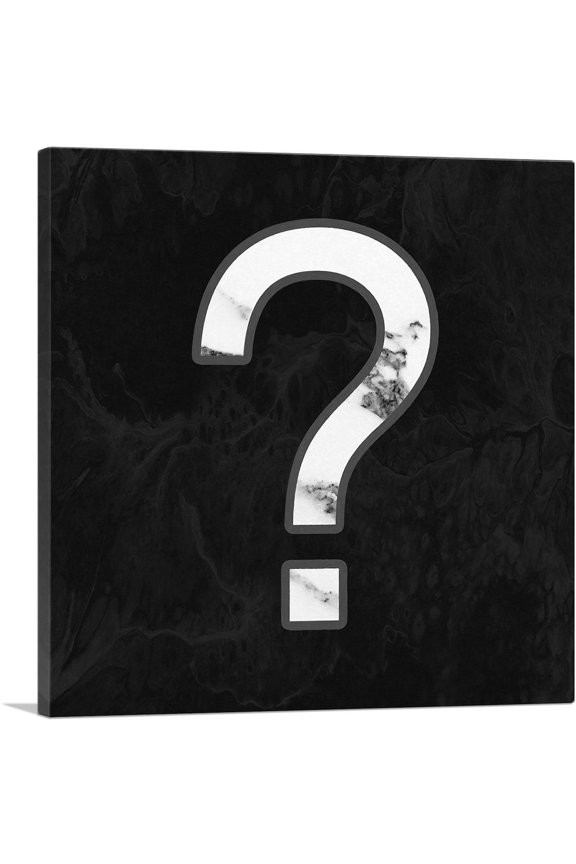 Classy Black White Marble Alphabet Question Mark Symbol Canvas Art Print - Size: 12" x 12" (0.75" Deep)