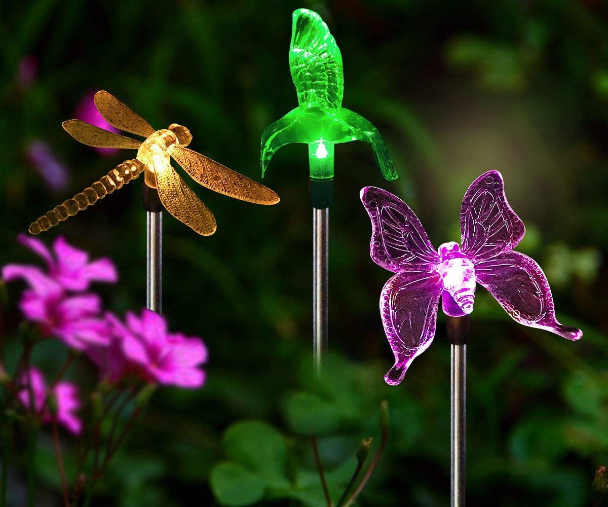 6-pack OxyLED Figurine Stake Light Color Changing Decorative Landscape Light LED Solar Powered Hummingbird Butterfly Dragonfly for Patio Yard Pathway Halloween Christmas Solar Garden Lights Outdoor 