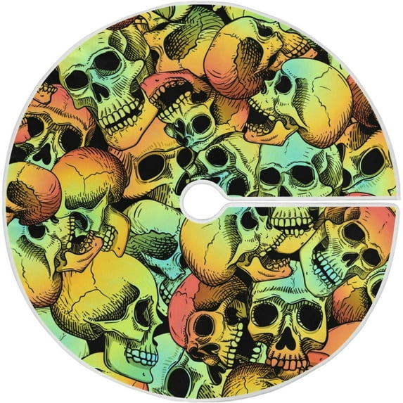 FMSHPON Colored Skulls Xmas Christmas Tree Skirt Stand Mat for Holiday Party Decoration Indoor Outdoor 36 inches