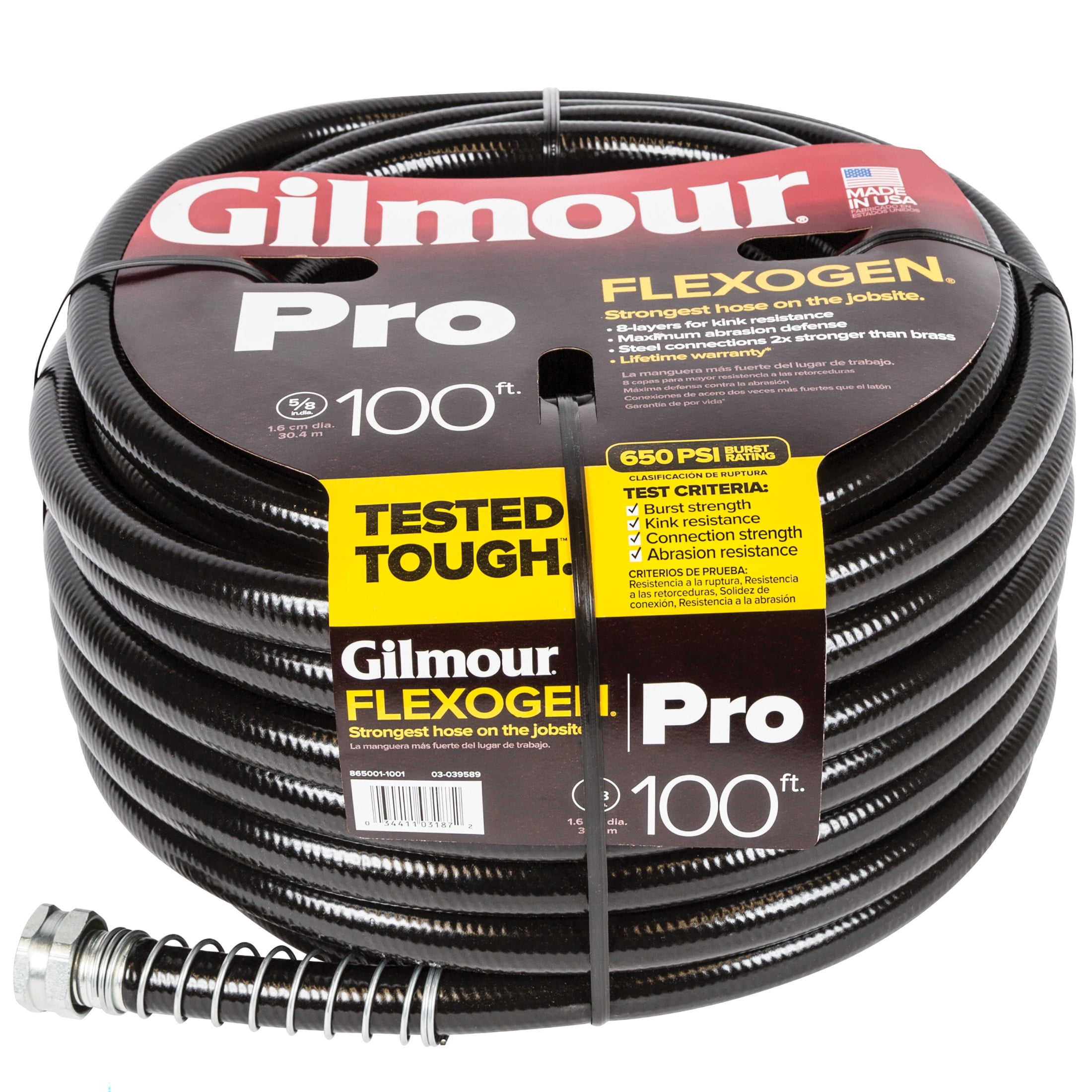 Gilmour Pro 5/8" x 100' Heavy Duty Flexogen Water Hose, Flexible Garden Hose for Vegetable Gardens, Flower Beds, and Lawn Sprinklers, Black - Thumbnail 2
