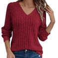 thumbnail image 2 of ClodeEU Women's V Neck Ribbed Long Sleeve Pullover Top,Casual Soft Slim Fit Basic T-Shirt Wine,Women's Plus XXL, 2 of 7