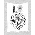 thumbnail image 1 of Hello Summer Tapestry, Monochrome Hand Lettering Vacation and Camping Theme Pine Trees, Wall Hanging for Bedroom Living Room Dorm Decor, 60W X 80L Inches, Charcoal Grey and White, by Ambesonne, 1 of 2