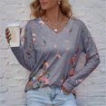 thumbnail image 2 of Blusa informal de manga larga con cuello en V y estampado floral para mujer Pompotops  gfhjh22733, 2 of 6