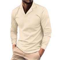 Jalioing Men's Long Sleeve Shirts Dressy Fashion Solid Color Collared Golf Shirts Casual Business Work Tops