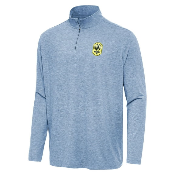 Men's Antigua Heather Blue Nashville SC Hunk Quarter-Zip Pullover Top