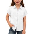 thumbnail image 2 of dazeni Summer Linen Shirts Girls Button Down Shirt Short Sleeve Blouse for Collared Lightweight Breathable Lapel Tops White 110, 2 of 8