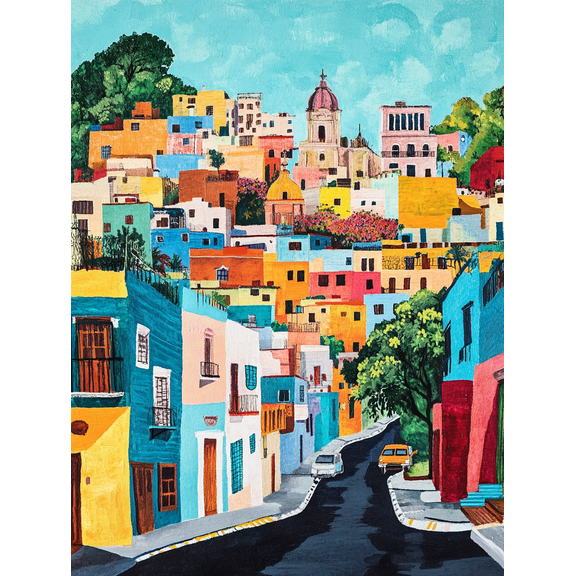 Colorful Mexican Town Canvas Painting/Wall Art Perfect for Living Room Bedroom Kitchen Office and Hallway Decoration.
