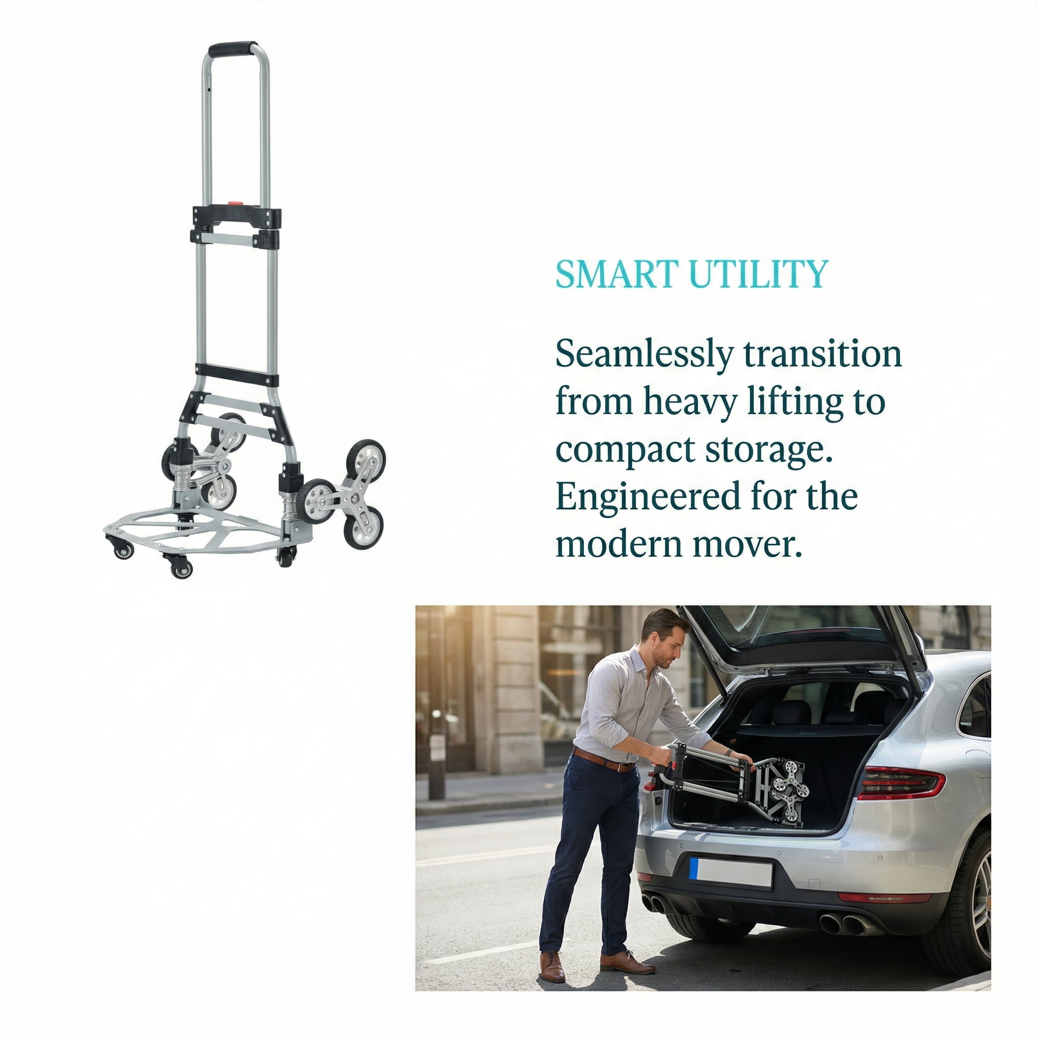 Takira Stair Climbing Cart - Heavy Duty Hand Truck with Silent Wheels for Stairs & Flat Surfaces.