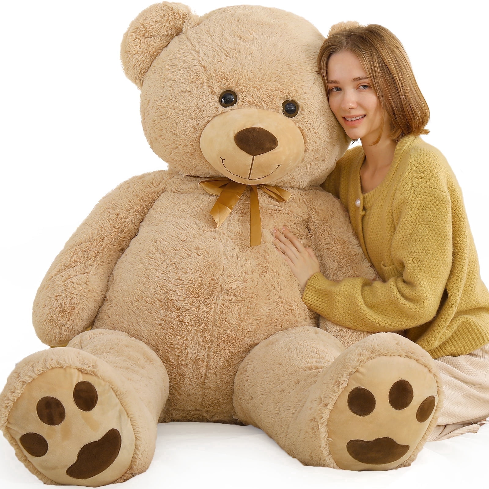 MorisMos 5ft Giant Teddy Bear Stuffed Animals Life Size Large Plush Brown Teddy Bear with Footprints