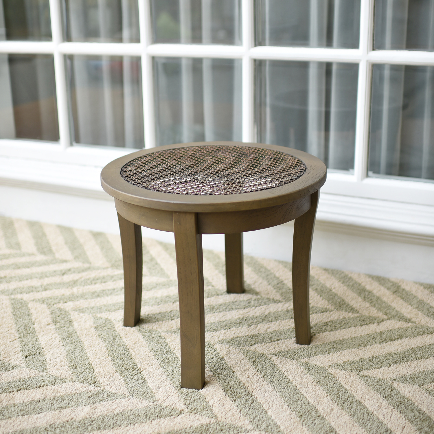 Yutan Teak Rattan Round Side Table, Antique Gray