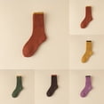 thumbnail image 2 of Xijirk Women Solid Color Block Ribbed Crew Socks Warm Stretchy Mid Calf Socks for Daily Cold Weather Size:One Size, 2 of 3